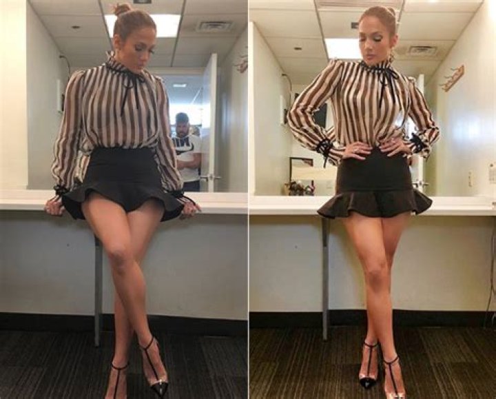 Jennifer Lopez’s Mini Skirt — Tiny Black Skirt & Striped Valentino Shirt – Hollywood Life